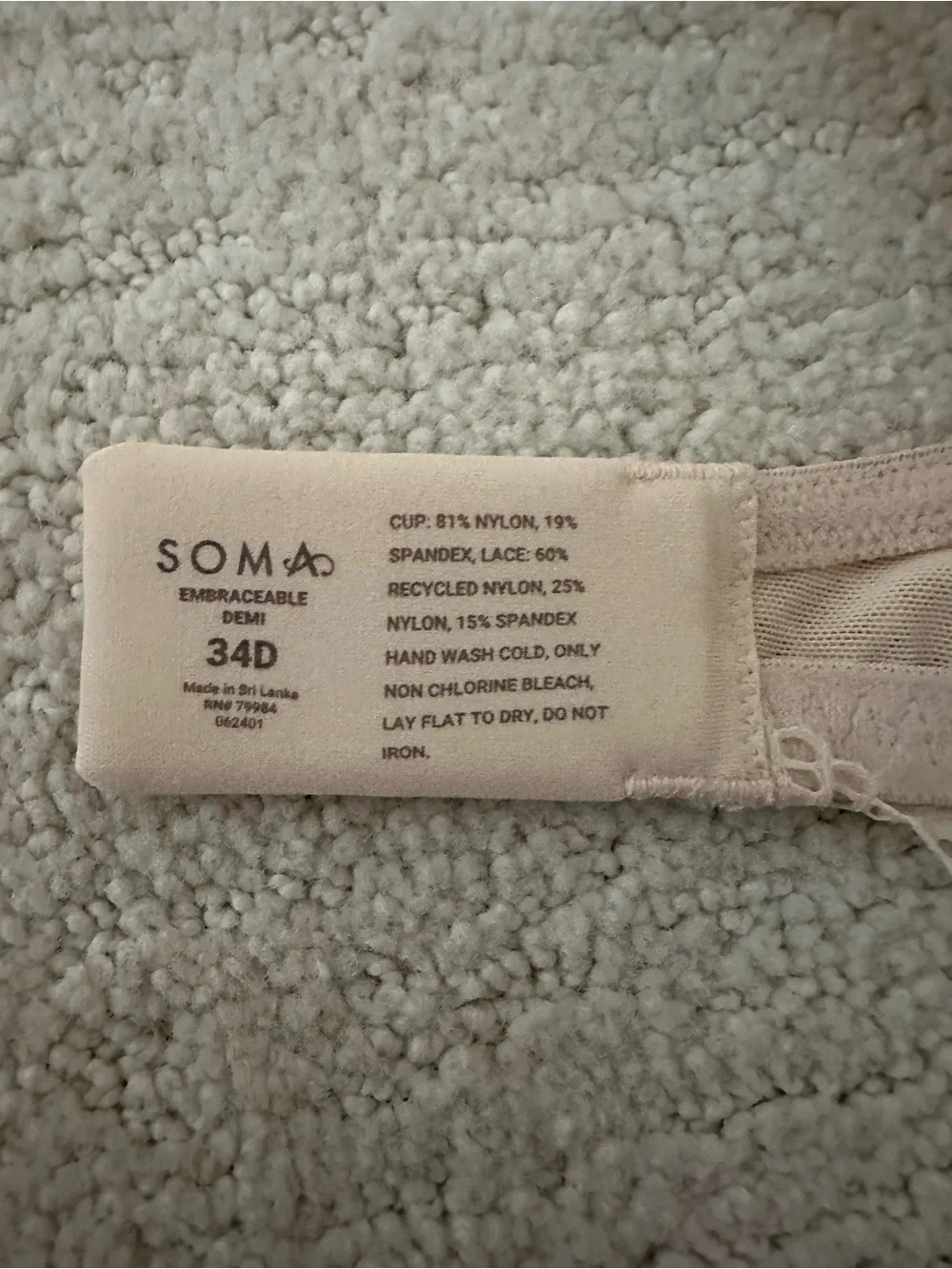 Soma Embraceable Demi Bra 34D Nude Seamless Lace Trim T-Shirt Bra Molded Cups - Picture 3 of 8